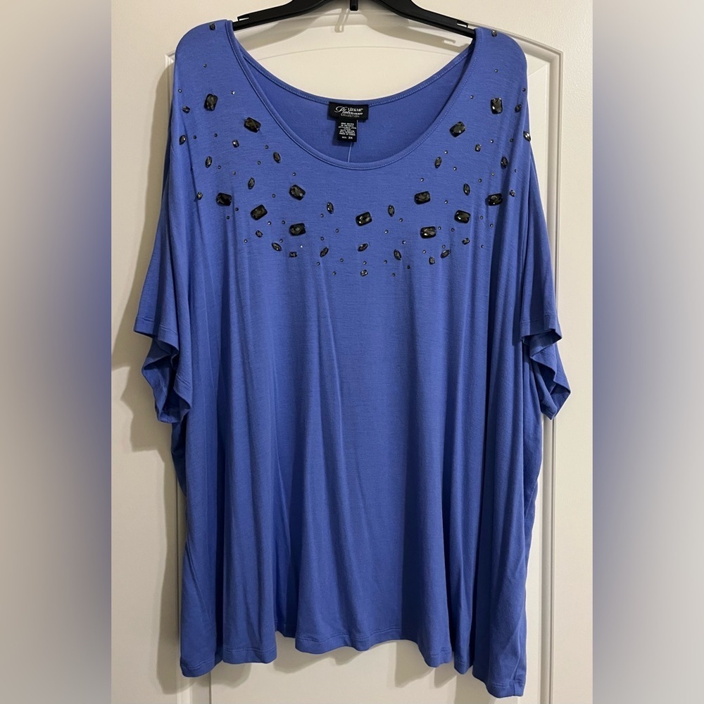 NWT Liz & Me Platinum Collection Blue Embellished Top Blouse 3X GORGEOUS